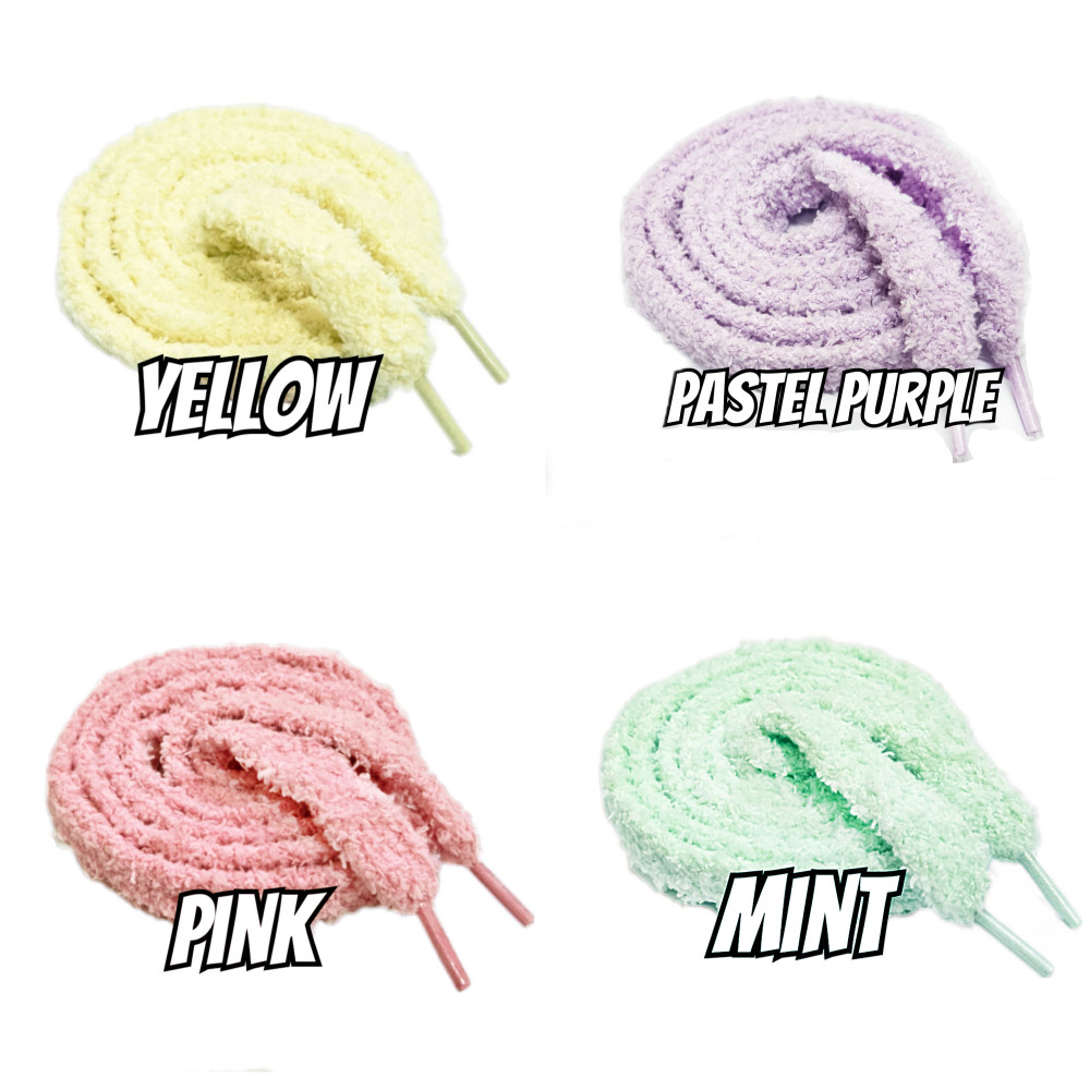 Pastel Colour Wide Fuzzy Flat Shoelaces - 4 colors -